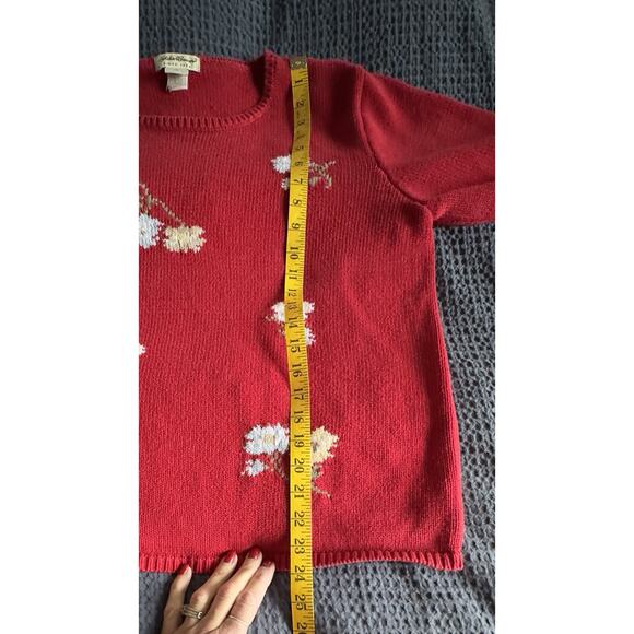 Vintage Eddie Bauer Red Chunky Knit Floral Cotton Sweater Women’s XL - Picture 6 of 6